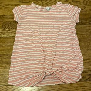 Pink and White Striped Knot Top